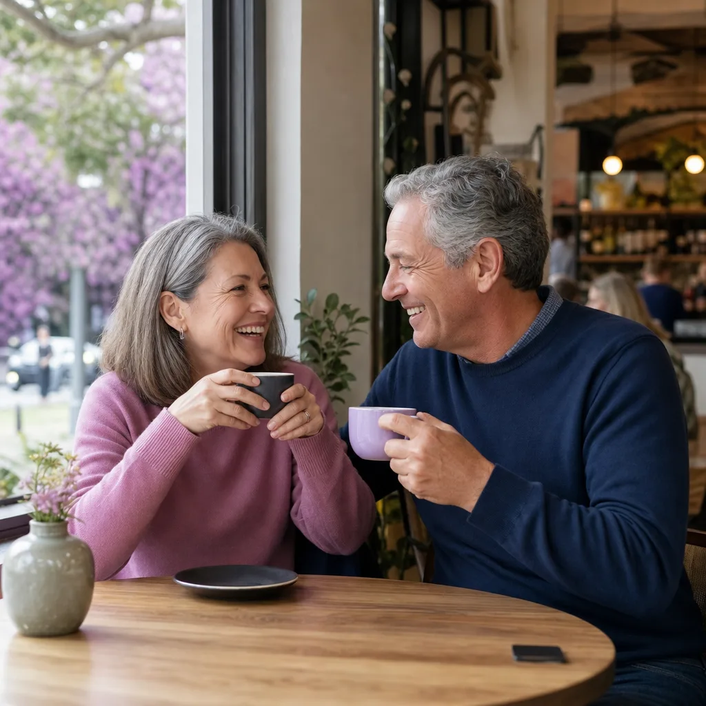 Woman over 50 viewing local Melbourne dating profiles on a tablet