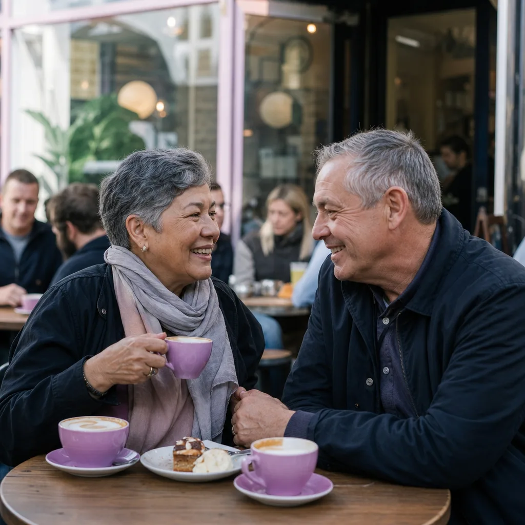 Mature couple meeting near the National Gallery of Victoria in Melbourne