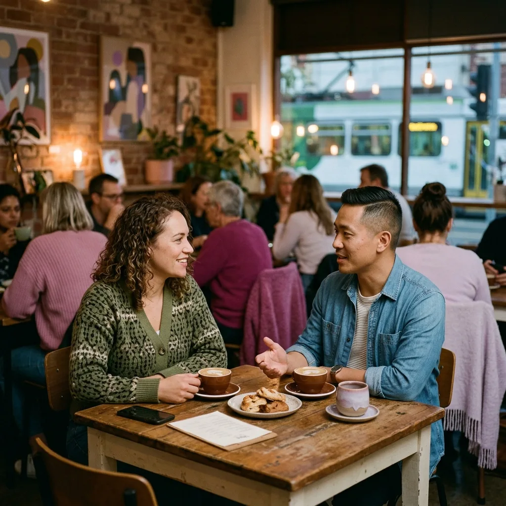 Interior of a warmly lit Melbourne laneway wine bar with exposed brick walls